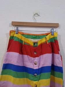 Benetton Striped Midi Skirt