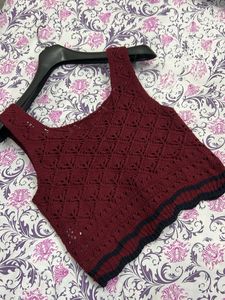Beautiful Red and Black Crochia Flowers Top.