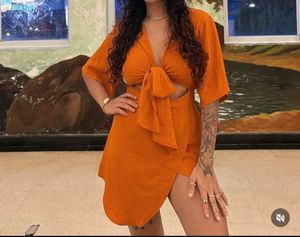 Orange Knot-Front Mini Dress