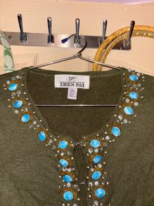⋆˚✿˖° y2k beaded olive cardigan ⋆˚✿˖°