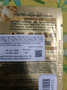 Loreal Hair Serum: Trial Packs 2 Ml X 4 Packets