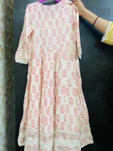 Floral White and pink A line kurta set