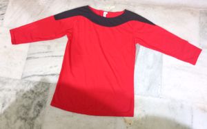 Vivient Women's Red And BlackT-Shirt Top