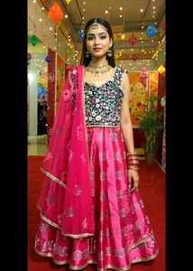Pink Floral Lehenga Choli Set