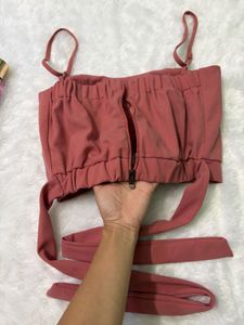 Chic Pink Tie-Up Crop Top🎀