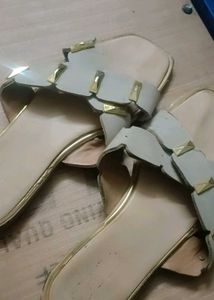 Stylish Beige Slides with Gold Accents