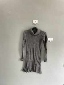 Gray Ribbed Turtleneck Dress