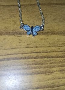 Butterfly Pendant Chain, Micro Plated Blue Stone