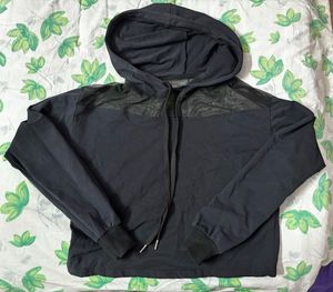 Black Mesh Cropped Hoodie