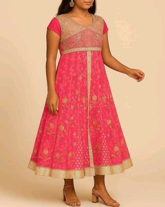 Rose & Gold Floral Anarkali Dress