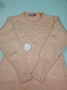 Peach Knit Top with Floral Detail