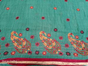 🇳🇿💫❤️ Elegant Green Flower Embroidery Saree