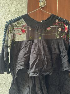 Embroidered Tiered Black Top