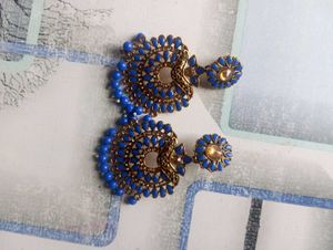 Blue Beaded Statement Earrings