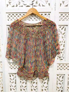 Colorful Crochet Poncho Top B