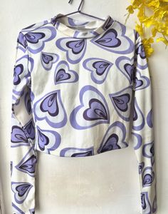 Heart Print Long Sleeve Lavander Top