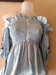 Cute Blue Embroidered Top