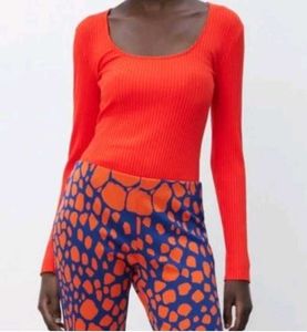 ZARA Orange Red Colour Bodysuit With Full Sleeve