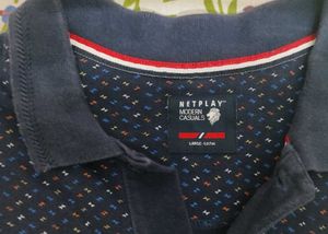 Patterned Navy Blue Polo Shirt