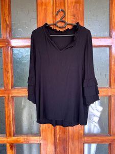 Cotton Crepe Elegant Black Ruffle Top