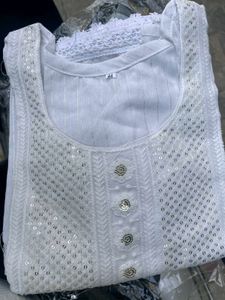 White Embroidered Kurti Top(Size L)