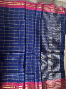 Blue &amp; Pink Checked Saree