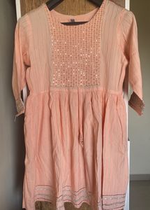 Women Peach Threadwork & Gota Work Kurta Sharara