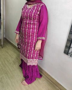 Silk Embroidered Sharrara Set