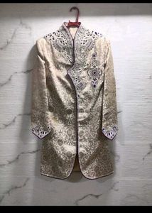 Designer Wedding Sherwani For Men @ - Gold Colour
