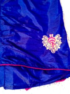Blue Embroidered  silk Saree