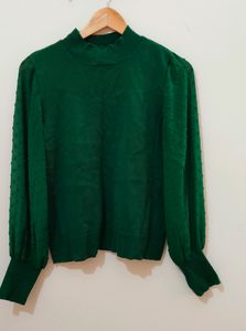 Green Regular Sleeves Woolen Top