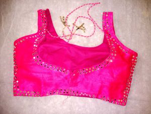 Pink Mirror Work Blouse