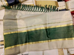 Set Saree With Green Border Plus Blouse Piece