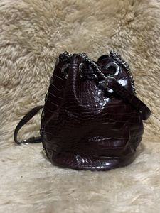 Zara Brand Burgundy Croc Embossed Bucket Bag