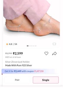 Giva 925 Real Silver Zircon Leaf Anklet(1 Piece)