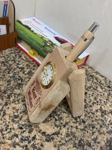 Wooden Pen &amp; Clock Holder