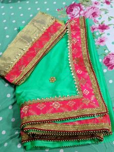 Green Saree with Pink Border
