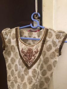 Off White Gold Printed Kurta