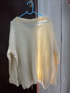 Cream Knit V-Neck Sweater