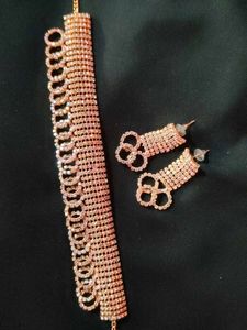 Sparkly Rose Gold Necklace &amp; Earring Set