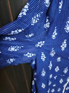Blue Printed Kurti with White Trim