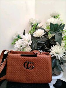 Tan Textured Satchel Bag