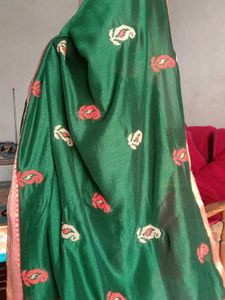 Green &amp; Red Embroidered Saree