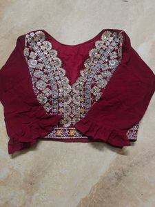 Embroidered Maroon Blouse With Plazzo