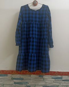 Chic Blue and Black Plaid Dress
