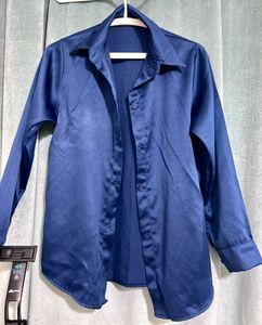 Elegant Blue Satin Shirt