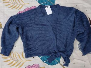 Blue Knit Wrap Cardigan