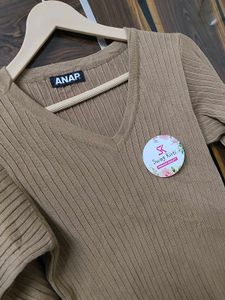 ANAP Brown Ribbed V-Neck Top