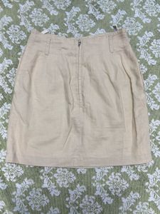 Beige Linen Blend Mini Skirt
