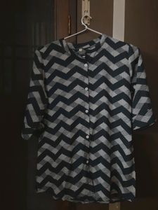 Navy Blue And White Casual Women Top